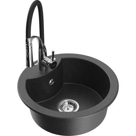 Mexen Diego chiuvetă granit 1-cameră cu baterie de bucătărie Aster, negru punctat - 6512-76-73450-07
