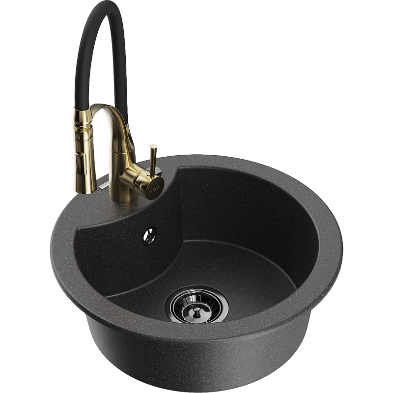 Mexen Diego 1-medencés gránit mosogató Astér konyhai csapteleppel, fekete pöttyös - 6512-76-73450-57-B