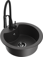 Mexen Diego egymedencés gránit mosogató Aster konyhai csapteleppel, fekete pettyes - 6512-76-73450-70-B