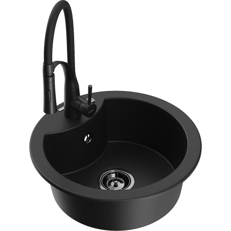 Mexen Diego gránit mosogatótál 1-medencés konyhai csappal Aster, fekete - 6512-77-73450-70-B