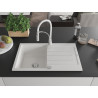 Mexen Bruno chiuvetă de granit cu 1 cuvă cu scurgător și baterie de bucătărie Aster, alb - 6513-20-73450-02