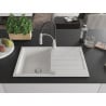 Mexen Bruno chiuvetă de granit cu un compartiment, cu picurător și baterie de bucătărie Aster, Albă - 6513-20-73450-07