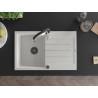 Mexen Bruno chiuvetă de granit cu 1 cuvă cu scurgător și baterie de bucătărie Aster, alb - 6513-20-73450-07-B
