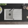 Mexen Bruno chiuvetă de granit cu un compartiment, cu picurător și baterie de bucătărie Aster, Albă - 6513-20-73450-07-B