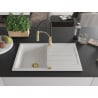 Mexen Bruno chiuvetă de granit cu un compartiment, cu picurător și baterie de bucătărie Aster, Albă - 6513-20-73450-57-G