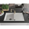 Mexen Bruno chiuvetă de granit cu un compartiment, cu picurător și baterie de bucătărie Aster, Albă - 6513-20-73450-57-B