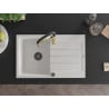 Mexen Bruno chiuvetă de granit cu un compartiment, cu picurător și baterie de bucătărie Aster, Albă - 6513-20-73450-57-B
