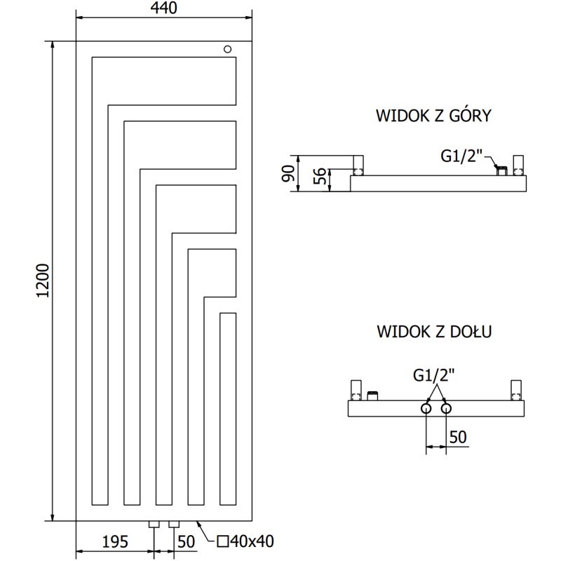 Mexen Alaska radiator decorativ 1216 x 440 mm, 542 W, negru - W205-1216-440-00-70