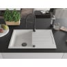 Mexen Bruno chiuvetă de granit cu un compartiment, cu picurător și baterie de bucătărie Aster, Albă - 6513-20-73450-70-B