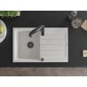 Mexen Bruno chiuvetă de granit cu un compartiment, cu picurător și baterie de bucătărie Aster, Albă - 6513-20-73450-70-B