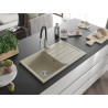 Mexen Bruno chiuvetă de granit cu 1 cuvă, cu scurgător și baterie de bucătărie Aster, bej - 6513-69-73450-07