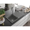 Mexen Bruno chiuvetă de granit cu un compartiment, cu picurător și baterie de bucătărie Aster, gri - 6513-71-73450-07