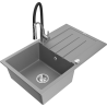 Mexen Bruno chiuvetă de granit cu 1 compartiment cu picurător și baterie de bucătărie Aster, gri - 6513-71-73450-07
