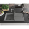 Mexen Bruno chiuvetă de granit cu 1 cuvă și picurător și baterie de bucătărie Aster, gri - 6513-71-73450-07-B