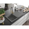 Mexen Bruno chiuvetă din granit cu 1 compartiment cu scurgător și baterie de bucătărie Aster, gri - 6513-71-73450-57-B