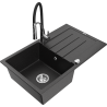 Mexen Bruno chiuvetă de bucătărie din granit cu 1 compartiment, cu scurgător și baterie Aster, negru/argintiu metalizat