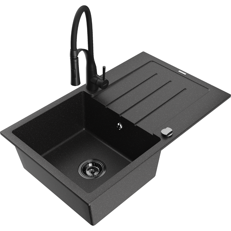 Mexen Bruno chiuvetă de bucătărie din granit cu 1 compartiment cu scurgător și baterie de bucătărie Aster,