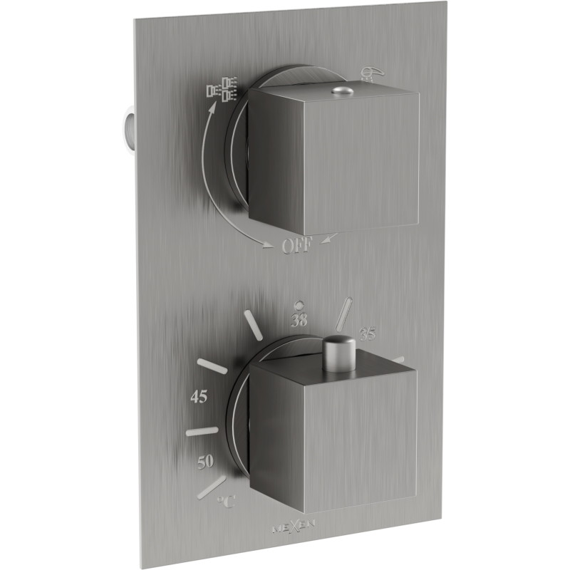 Mexen Cube baterie termostatică pentru cadă-duș cu 2 ieșiri, gri armă periat - 77502-66