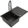 Mexen Bruno chiuvetă din granit cu 1 compartiment cu scurgător și baterie de bucătărie Aster, negru/auriu metalic