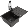 Mexen Bruno chiuvetă de granit cu o singură cuvă, cu picurător și baterie de bucătărie Aster, negru/auriu metalizat