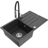 Chiuvetă granitică Mexen Bruno cu 1 compartiment cu scurgător și baterie de bucătărie Aster, negru stropit - 6513-76-73450-07