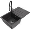 Mexen Bruno chiuvetă de granit cu 1 compartiment, cu scurgător și baterie de bucătărie Aster, negru pătat
