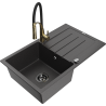 Mexen Bruno chiuvetă de granit cu 1 compartiment, cu scurgător și baterie de bucătărie Aster, negru cu pete