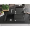 Mexen Bruno chiuvetă de granit cu un compartiment, cu picurător și baterie de bucătărie Aster, Neagră - 6513-77-73450-07