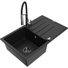 Mexen Bruno chiuvetă de granit cu 1 cuvă cu scurgător și baterie bucătărie Aster, negru - 6513-77-73450-07-B
