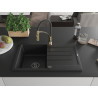 Mexen Bruno chiuvetă de granit cu 1 compartiment cu scurgător și robinet de bucătărie Aster, negru - 6513-77-73450-57-B