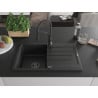 Mexen Bruno chiuvetă de granit cu un compartiment, cu picurător și baterie de bucătărie Aster, Neagră - 6513-77-73450-70-B