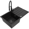Mexen Bruno chiuvetă de granit cu 1 compartiment, scurgător și baterie de bucătărie Aster, negru - 6513-77-73450-70-B