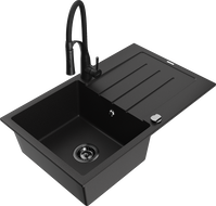 Mexen Bruno chiuvetă de granit cu 1 compartiment, scurgător și baterie de bucătărie Aster, negru - 6513-77-73450-70-B