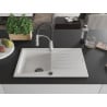 Mexen Cesar chiuvetă de granit cu 1 compartiment cu scurgător și baterie de bucătărie Aster, alb - 6514-20-73450-07-B