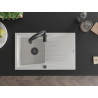 Mexen Cesar chiuvetă de granit cu 1 compartiment și scurgător și baterie de bucătărie Aster, albă - 6514-20-73450-70-B