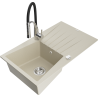 Mexen Cesar chiuvetă de granit cu 1 compartiment cu picurător și baterie de bucătărie Aster, bej - 6514-69-73450-07