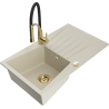 Mexen Cesar chiuvetă de granit cu 1 cuvă cu scurgător și baterie de bucătărie Aster, bej - 6514-69-73450-57-G