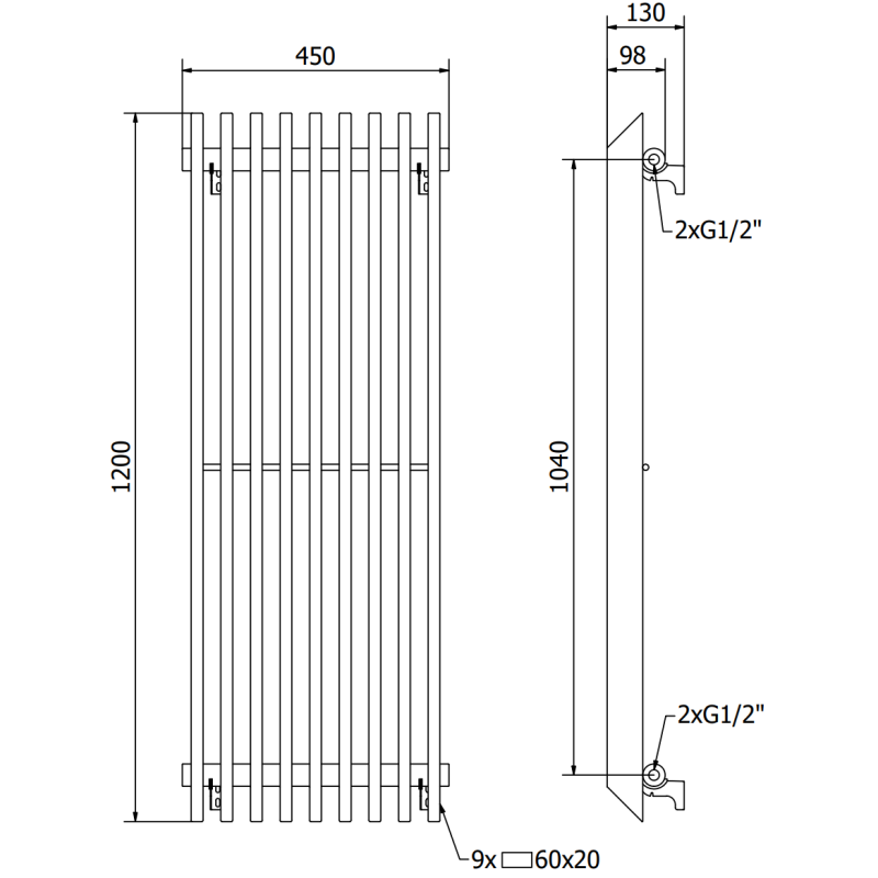 Mexen Aurora radiator decorativ 1200 x 450 mm, 917 W, negru - W212-1200-450-00-70