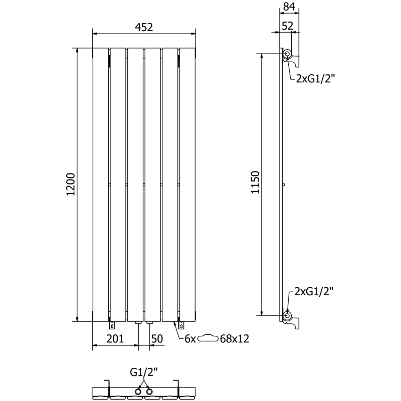 Mexen Boston radiator decorativ 1200 x 452 mm, 611 W, alb - W213-1200-452-00-20
