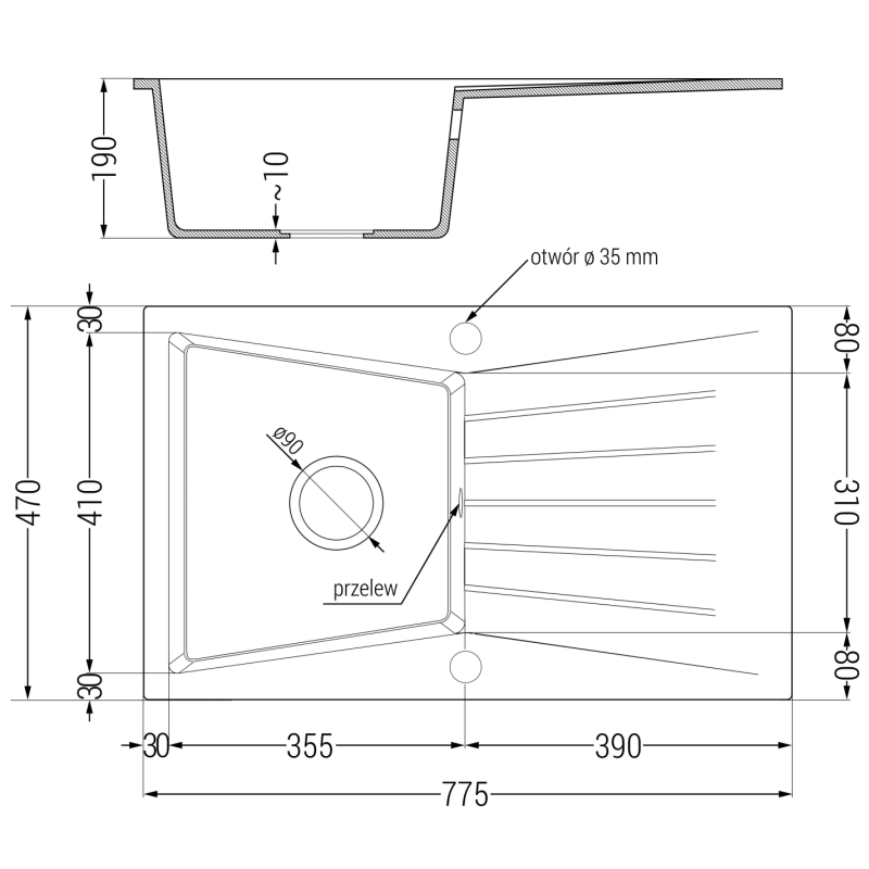 Mexen Cesar 1-medencés gránit mosogató csepegtetővel és Aster konyhai csapteleppel, szürke - 6514-71-73450-07
