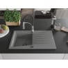 Mexen Cesar chiuvetă de granit cu 1 compartiment și picurător și baterie de bucătărie Aster, gri - 6514-71-73450-07-B