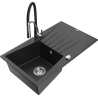 Mexen Cesar chiuvetă de granit cu o cuvă și picurător și baterie de bucătărie Aster, negru/argintiu metalic