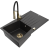 Mexen Cesar chiuvetă de bucătărie din granit cu 1 cuvă, cu scurgător și robinet Aster, negru/argintiu metalic