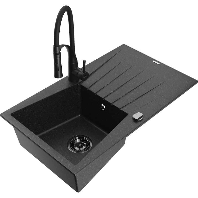 Mexen Cesar chiuvetă de bucătărie din granit, cu 1 compartiment, cu scurgător și baterie de bucătărie Aster,