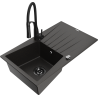 Mexen Cesar chiuvetă granitică cu o cuvă, cu scurgător și baterie de bucătărie Aster, negru/auriu metalizat