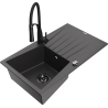 Mexen Cesar chiuvetă de bucătărie din granit cu 1 compartiment, cu scurgător și baterie Aster, negru pestriț