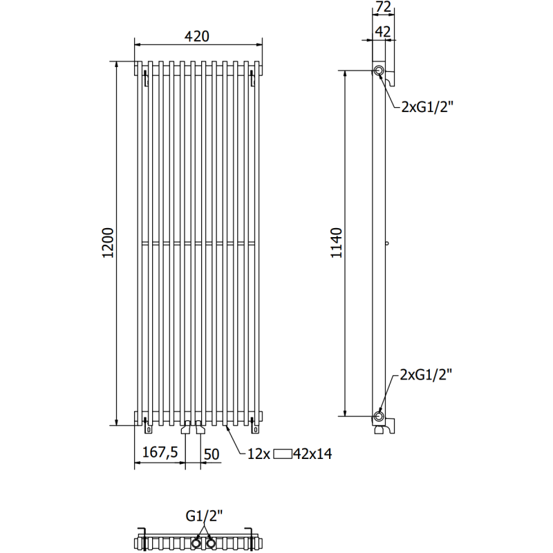 Mexen Kansas radiator decorativ 1200 x 420 mm, 842 W, negru - W204-1200-420-00-70