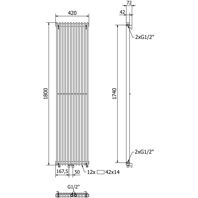 Mexen Kansas radiator decorativ 1800 x 420 mm, 1242 W, negru - W204-1800-420-00-70
