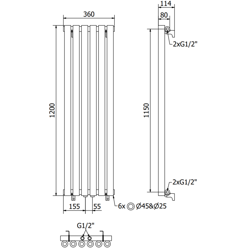Mexen Nevada radiator decorativ 1200 x 360 mm, 483 W, negru - W201-1200-360-00-70