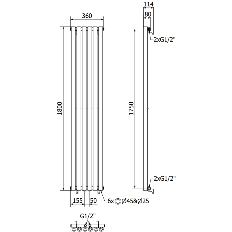 Mexen Nevada radiator decorativ 1800 x 360 mm, 705 W, negru - W201-1800-360-00-70